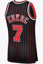 Load image into Gallery viewer, Men&#39;s Mitchell &amp; Ness Toni Kukoc Pinstripe Chicago Bulls NBA Hardwood Classics Swingman Jersey
