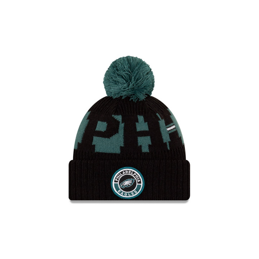 Philadelphia Eagles New Era 2020 NFL Sideline Official Sport Pom Cuffed Knit Hat/Toque