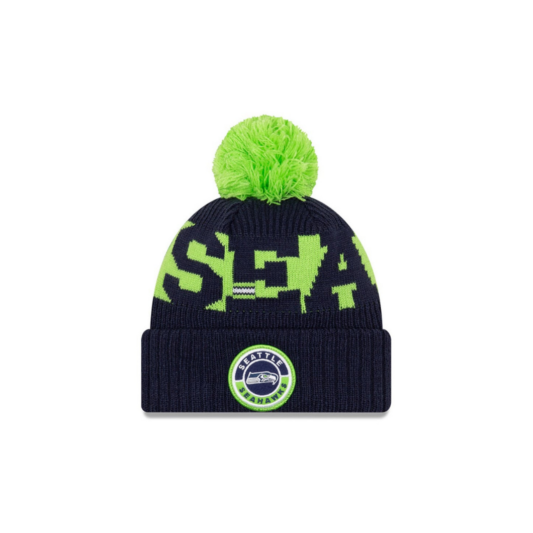 Seattle Seahawks New Era 2020 NFL Sideline - Official Sport Pom Cuffed Knit Hat/Toque