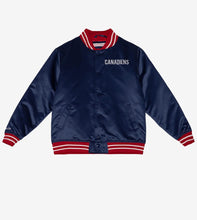 Load image into Gallery viewer, Men&#39;s Montreal Canadiens Mitchell &amp; Ness Heavyweight Blue Satin Varsity NHL Jacket
