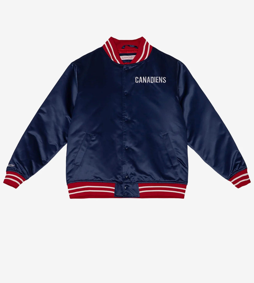 Men's Montreal Canadiens Mitchell & Ness Heavyweight Blue Satin Varsity NHL Jacket