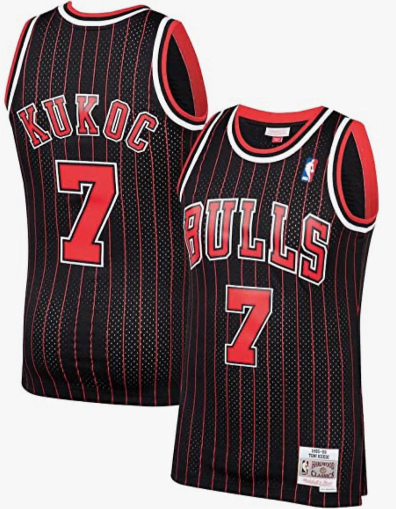 Men's Mitchell & Ness Toni Kukoc Pinstripe Chicago Bulls NBA Hardwood Classics Swingman Jersey