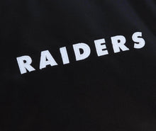 Load image into Gallery viewer, Las Vegas Raiders Mitchell &amp; Ness Heavyweight Black Satin Varsity Jacket
