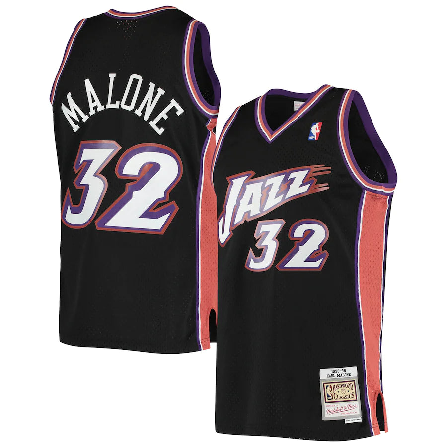 Men's Mitchell & Ness Karl Malone Utah Jazz Black NBA Hardwood Classics Swingman Jersey