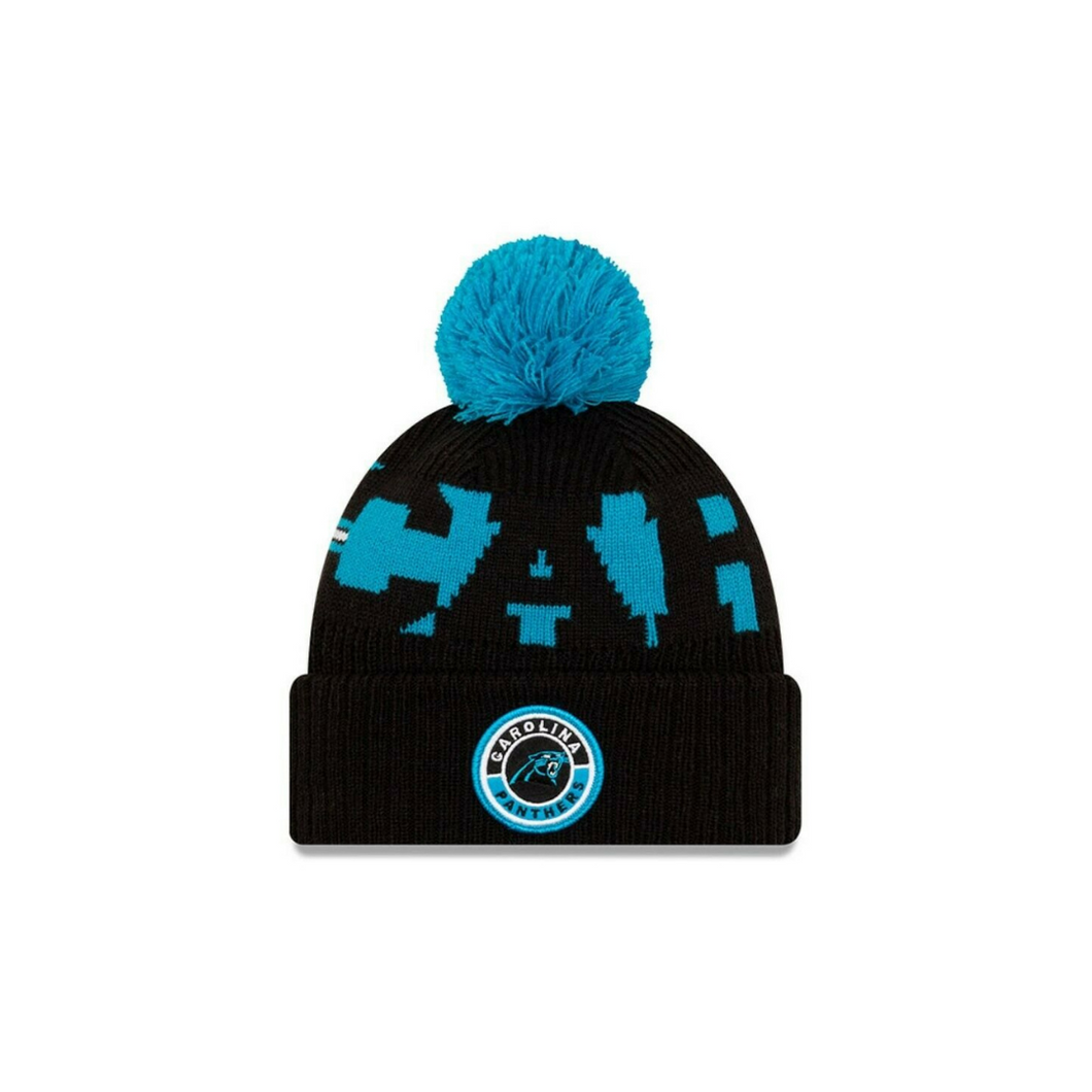 Carolina Panthers New Era 2020 NFL Sideline Official Sport Pom Cuffed Knit Hat/Toque