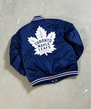 Load image into Gallery viewer, Toronto Maple Leafs Mitchell &amp; Ness Heavyweight Blue Satin Varsity Jacket
