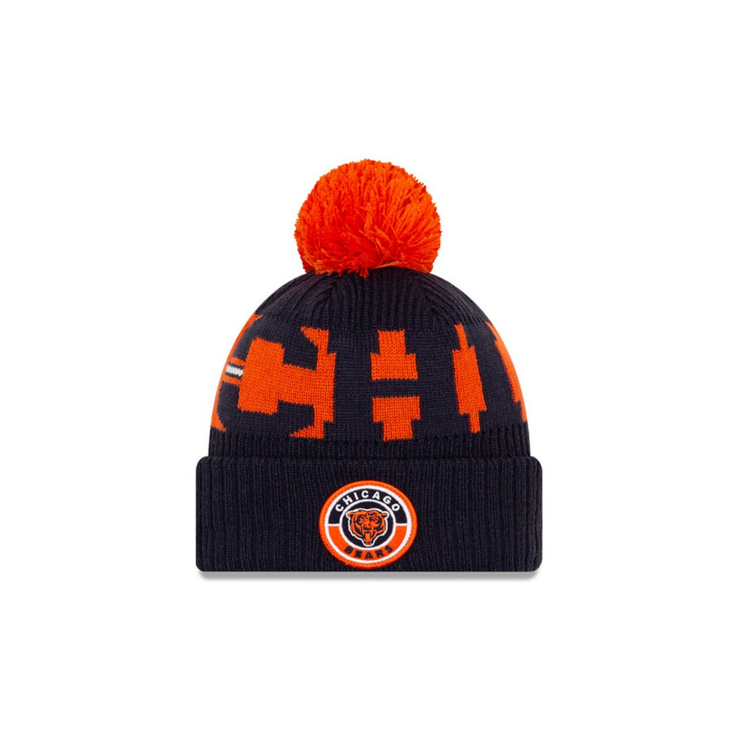 Chicago Bears New Era 2020 NFL Sideline Official Sport Pom Cuffed Knit Hat/Toque