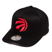 Load image into Gallery viewer, Men&#39;s Mitchell &amp; Ness Red Ball Black Toronto Raptors Snap-back Hat ( slightly curved brim)
