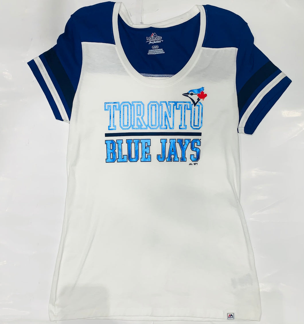 Women's Toronto Blue Jays Majestic White/Royal Overwhelming Victory T-Shirt