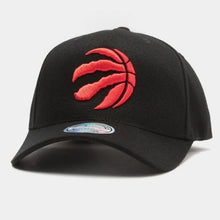 Load image into Gallery viewer, Men&#39;s Mitchell &amp; Ness Red Ball Black Toronto Raptors Snap-back Hat ( slightly curved brim)
