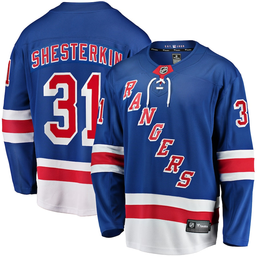 Men's Fanatics New York Rangers Igor Shesterkin Breakaway Blue NHL Jersey