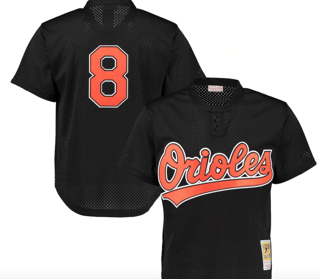 Men's Mitchell & Ness Baltimore Orioles Cal Ripken Jr. Mesh Batting Practice Black MLB Jersey