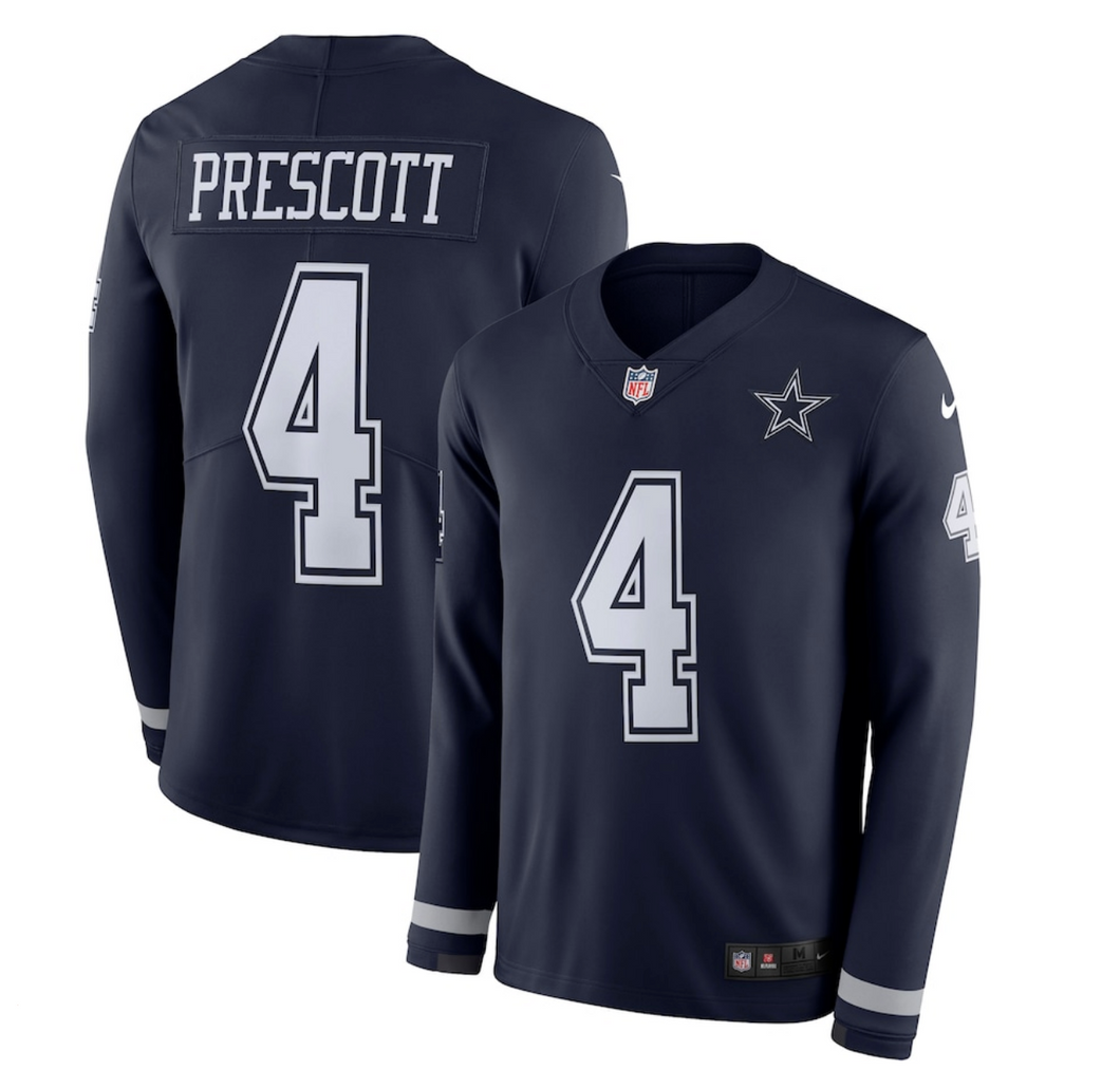 Men's Dallas Cowboys Dak Prescott Nike Navy Therma Long Sleeve Player Jersey