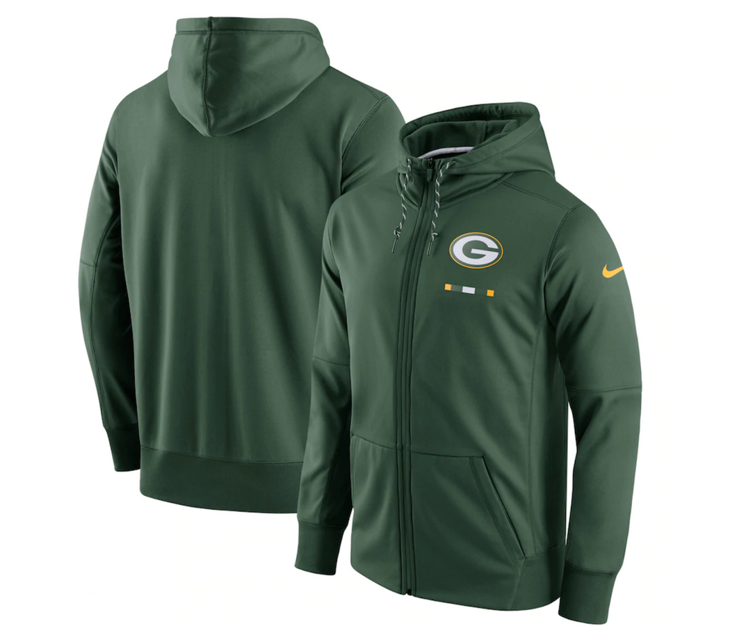 Men's Green Bay Packers Nike Green Sideline Logo Performance Full-Zip Hoodie