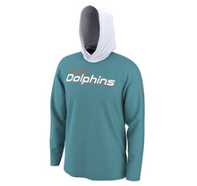 Load image into Gallery viewer, Men&#39;s Nike Aqua Miami Dolphins Helmet Performance - Hoodie Long Sleeve T-Shirt
