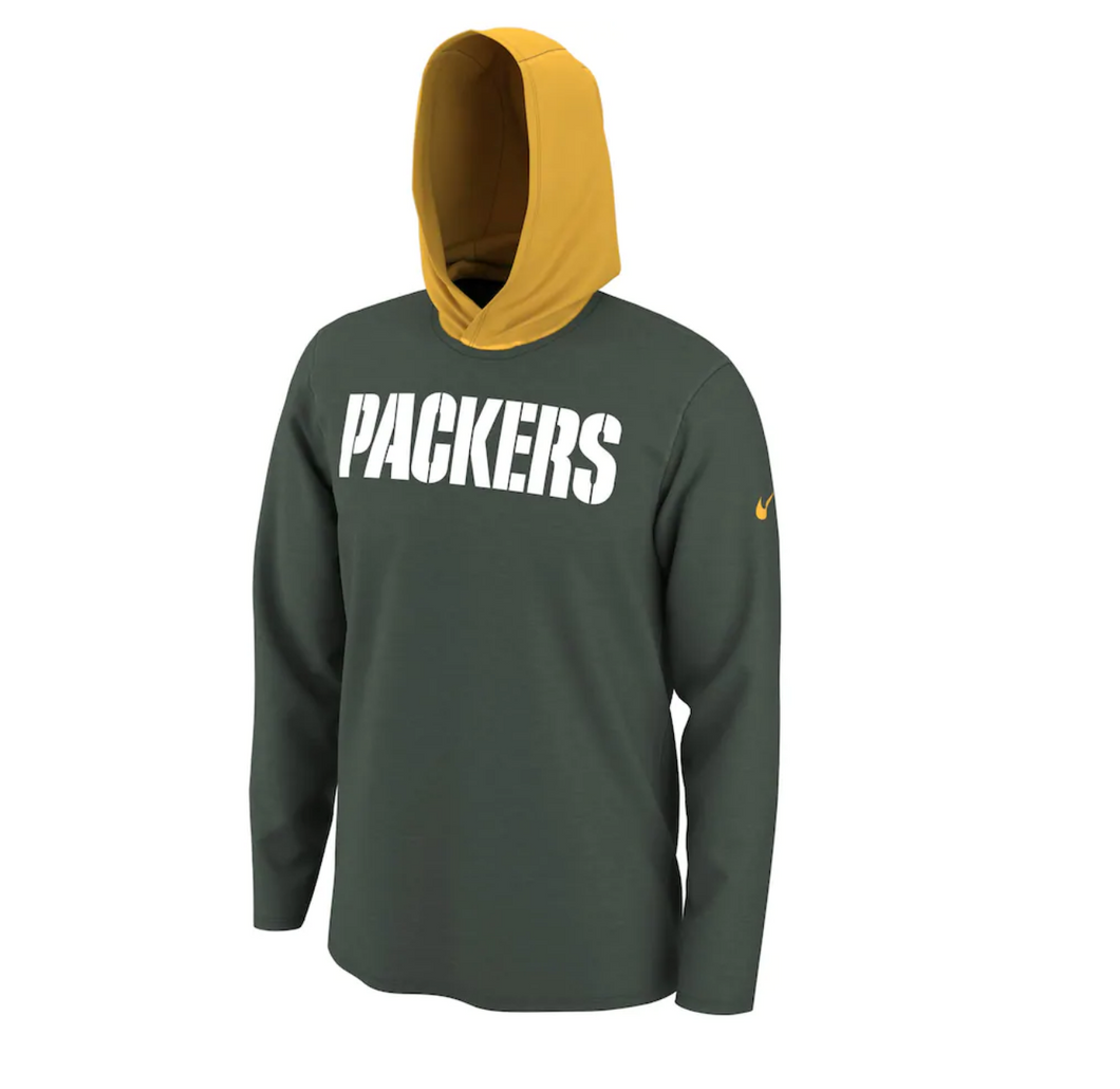 Men's Nike Green Green Bay Packers Helmet Performance - Hoodie Long Sleeve T-Shirt