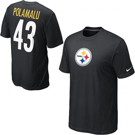 Pittsburgh Steelers Black Troy Polamalu Name & Number T-Shirt Men's