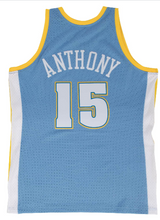 Load image into Gallery viewer, Men&#39;s Mitchell &amp; Ness Carmelo Anthony Denver Nuggets Baby Blue Hardwood Classics Swingman Jersey
