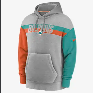 Miami Dolphins Nike Wordmark Long Sleeve Heritage Hoodie - Dark Grey Heather / Orange / Aqua Green- Mens