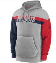 Load image into Gallery viewer, New England Patriots Nike Heathered Gray Fan Gear Heritage Tri-Blend Pullover Hoodie

