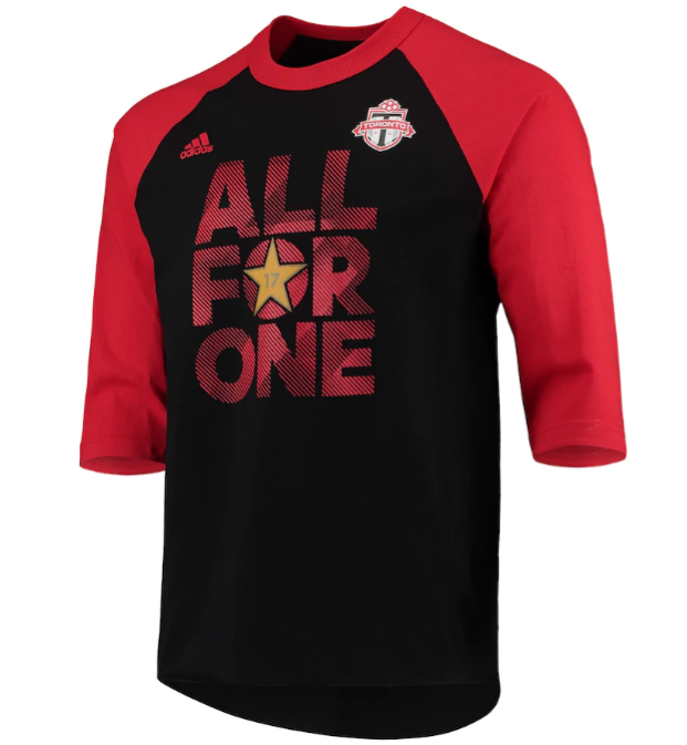 Men's Adidas Toronto FC Raglan Slogan Black & Red Soccer T-Shirt / Tee