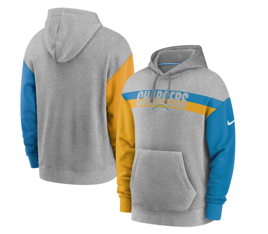 Men's Nike Heathered Gray Los Angeles Chargers Fan Gear Heritage Tri-Blend Pullover Hoodie