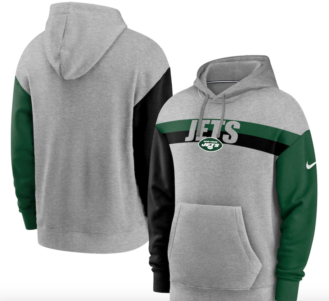 Men's Nike Heathered Gray New York Jets Fan Gear Heritage Tri-Blend Pullover Hoodie