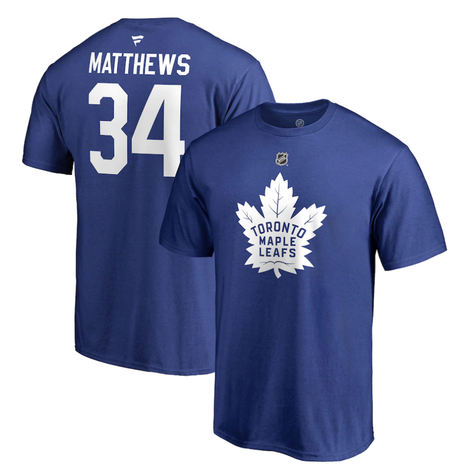 Men's Toronto Maple Leafs Auston Matthews Fanatics Branded Blue Authentic Stack Name & Number - T-Shirt