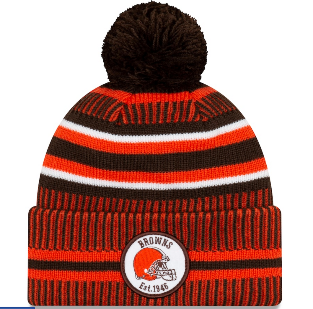 Cleveland Browns New Era 2020 NFL Sideline Official Sport Pom Cuffed Knit Hat/Toque