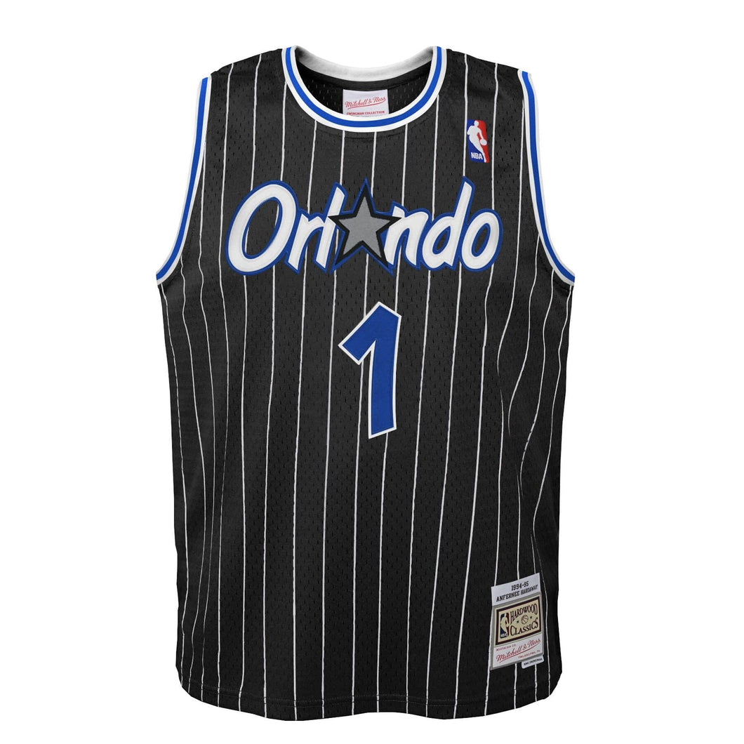 Men's Mitchell & Ness Penny Hardaway Orlando Magic Black Pinstripe NBA Hardwood Classics Swingman Jersey