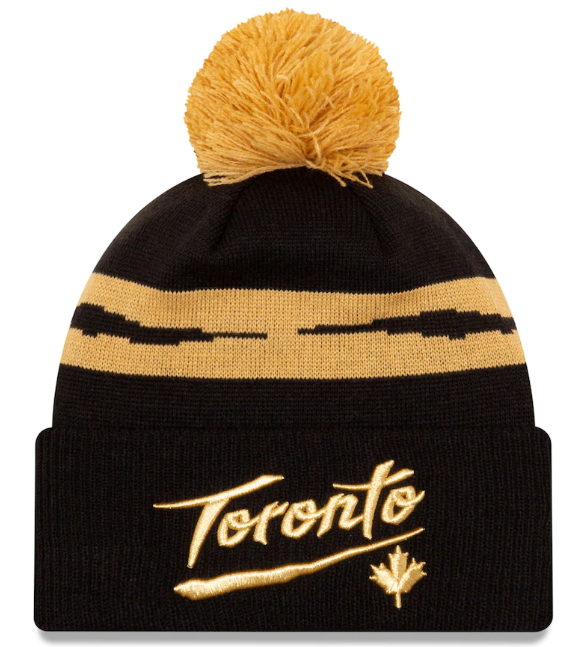 Toronto Raptors New Era Black/Gold 2020-21 City Edition - Alternate Pom Cuffed Knit Hat/Toque