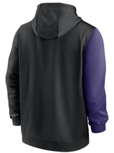 Load image into Gallery viewer, Men&#39;s Nike Black/Purple Baltimore Ravens Colorblock Performance - Pullover Hoodie
