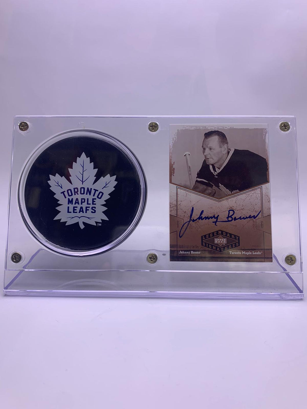 Toronto Maple Leafs Johnny Bower Signed Card and Game Used Stick Collectible Card