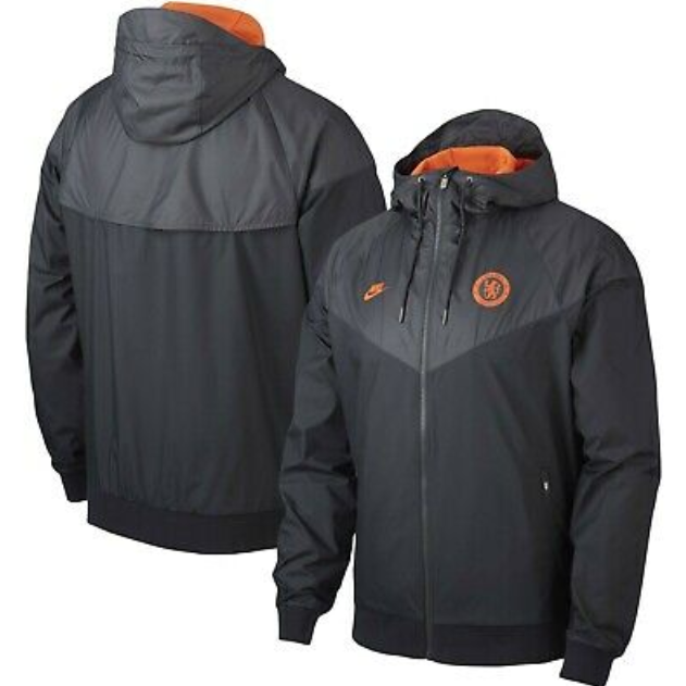 Nike Chelsea FC 2019 2020 AW Soccer Windbreaker Hooded Jacket Black Orange