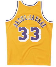 Load image into Gallery viewer, Men&#39;s Mitchell &amp; Ness Kareem Abdul-Jabbar Los Angeles Lakers Yellow NBA Hardwood Classics Swingman Jersey
