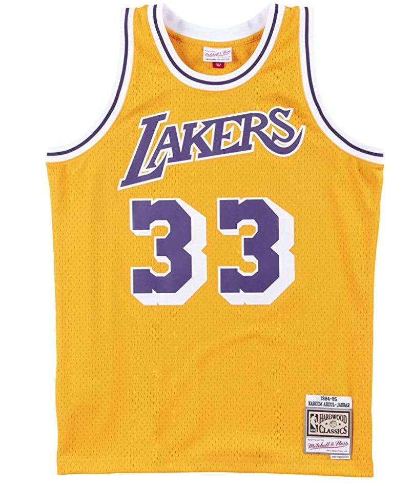Men's Mitchell & Ness Kareem Abdul-Jabbar Los Angeles Lakers Yellow NBA Hardwood Classics Swingman Jersey
