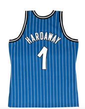 Load image into Gallery viewer, Men&#39;s Mitchell &amp; Ness Penny Hardaway Orlando Magic Blue Pinstripe NBA Hardwood Classics Swingman Jersey
