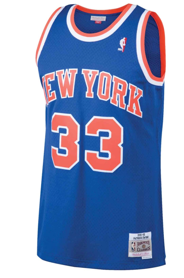 Men's Mitchell & Ness Patrick Ewing New York Knicks Blue NBA Hardwood Classics Swingman Jersey