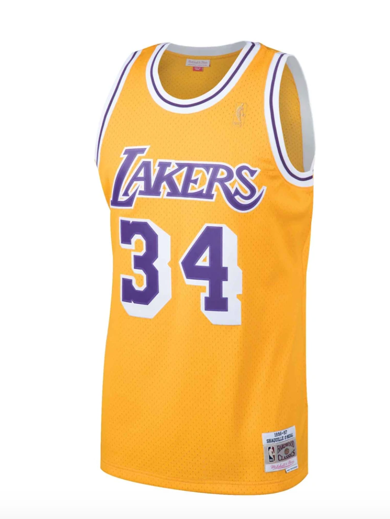 Men's Mitchell & Ness Shaquille O'Neal Los Angeles Lakers Yellow NBA Hardwood Classics Swingman Jersey