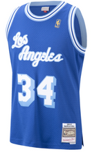 Load image into Gallery viewer, Men&#39;s Los Angeles Lakers Shaquille O&#39;Neal Mitchell &amp; Ness Royal Hardwood Classics 1996-97 Swingman Jersey
