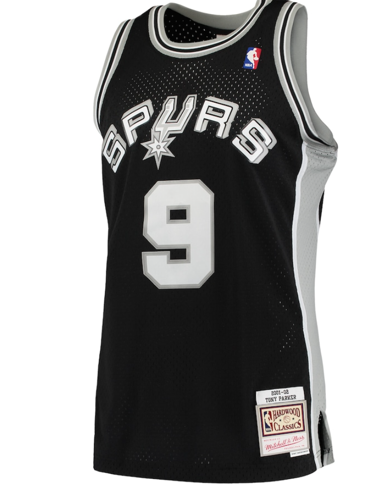 Men's San Antonio Spurs Tony Parker #9 Mitchell & Ness Black 2001-02 Hardwood Classics Swingman Jersey