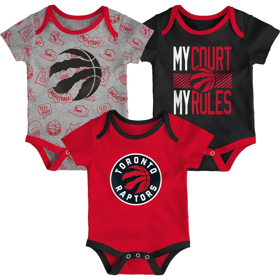 Toronto Raptors Newborn Trifecta 3-Piece Bodysuit Set - Black/Red/Heathered Gray